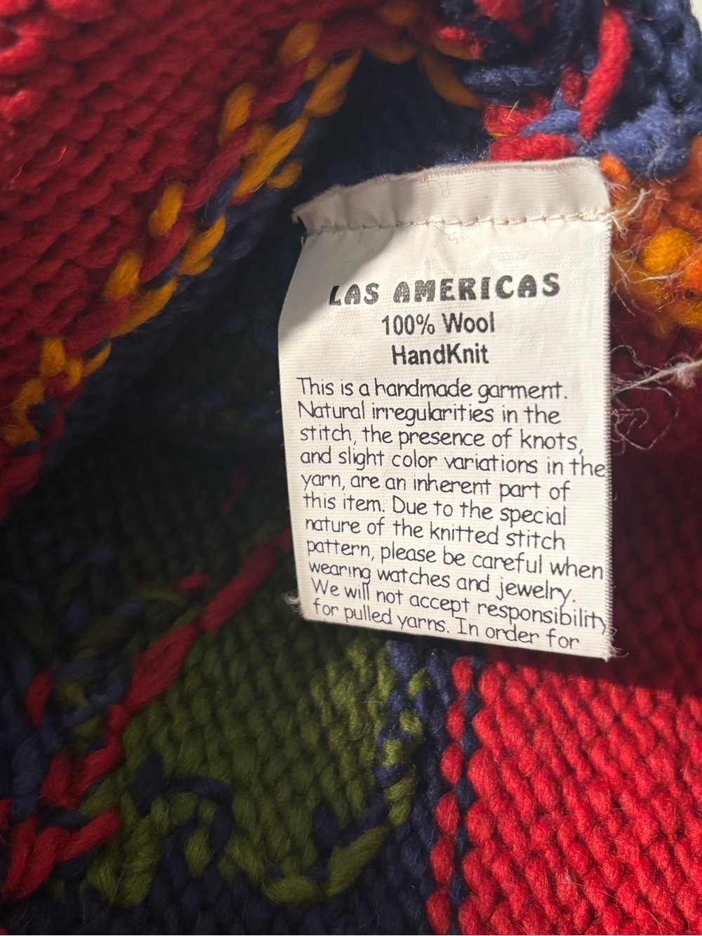 Las Americas 100 percent wool hand knitted sweater vibrant coloured 90s vintage - Picture 8 of 14